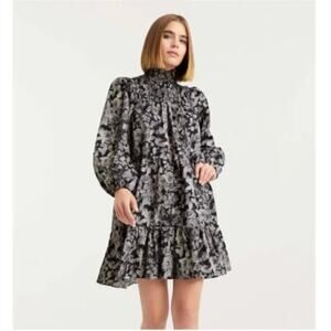 Cinq a Sept Alicia Floral Smocked Mock Neck Dress